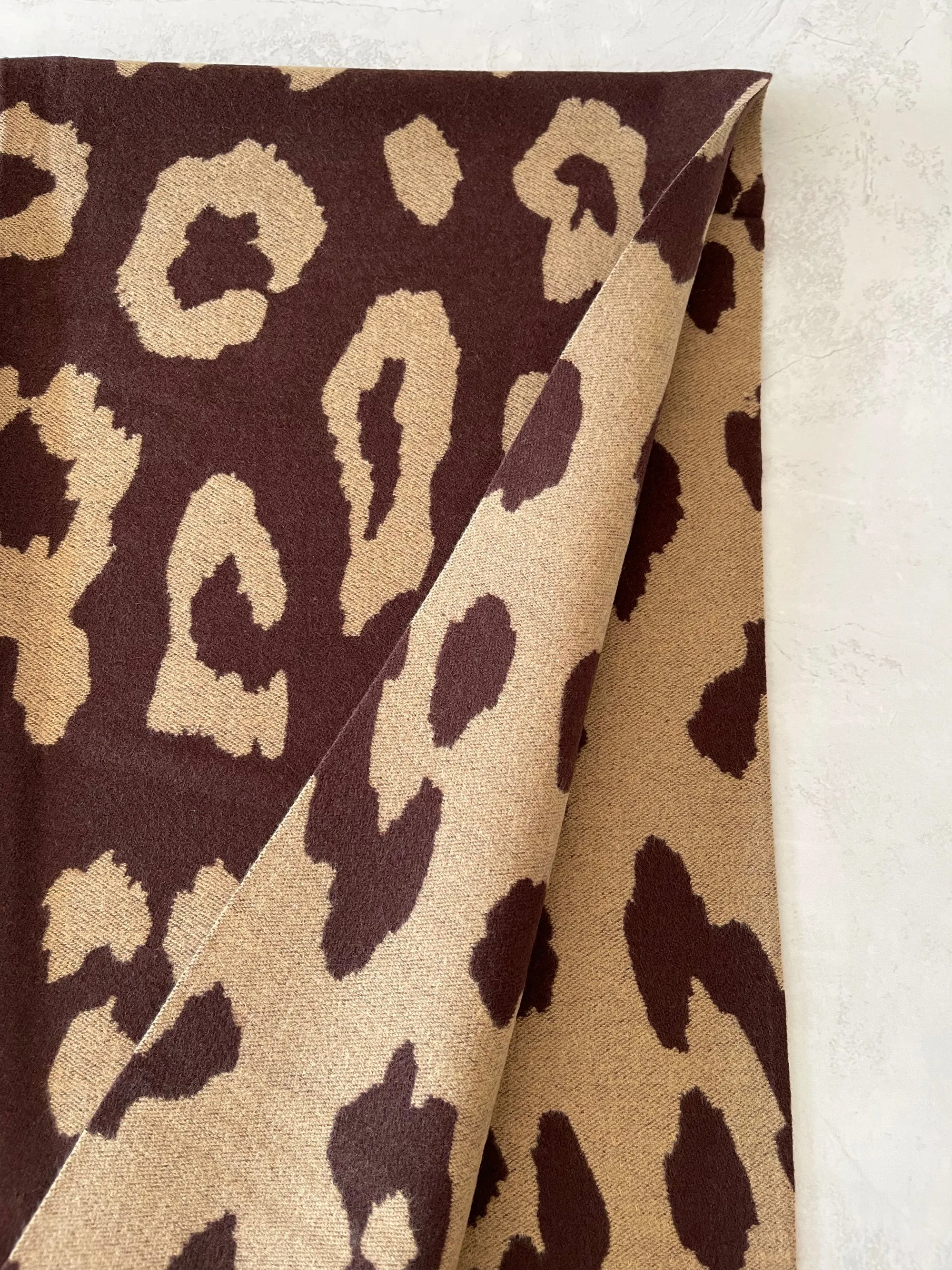 LARGE BROWN CASHMERE LEOPARD PRINT REVERSIBLE WINTER SHAWL BLANKET SCARF