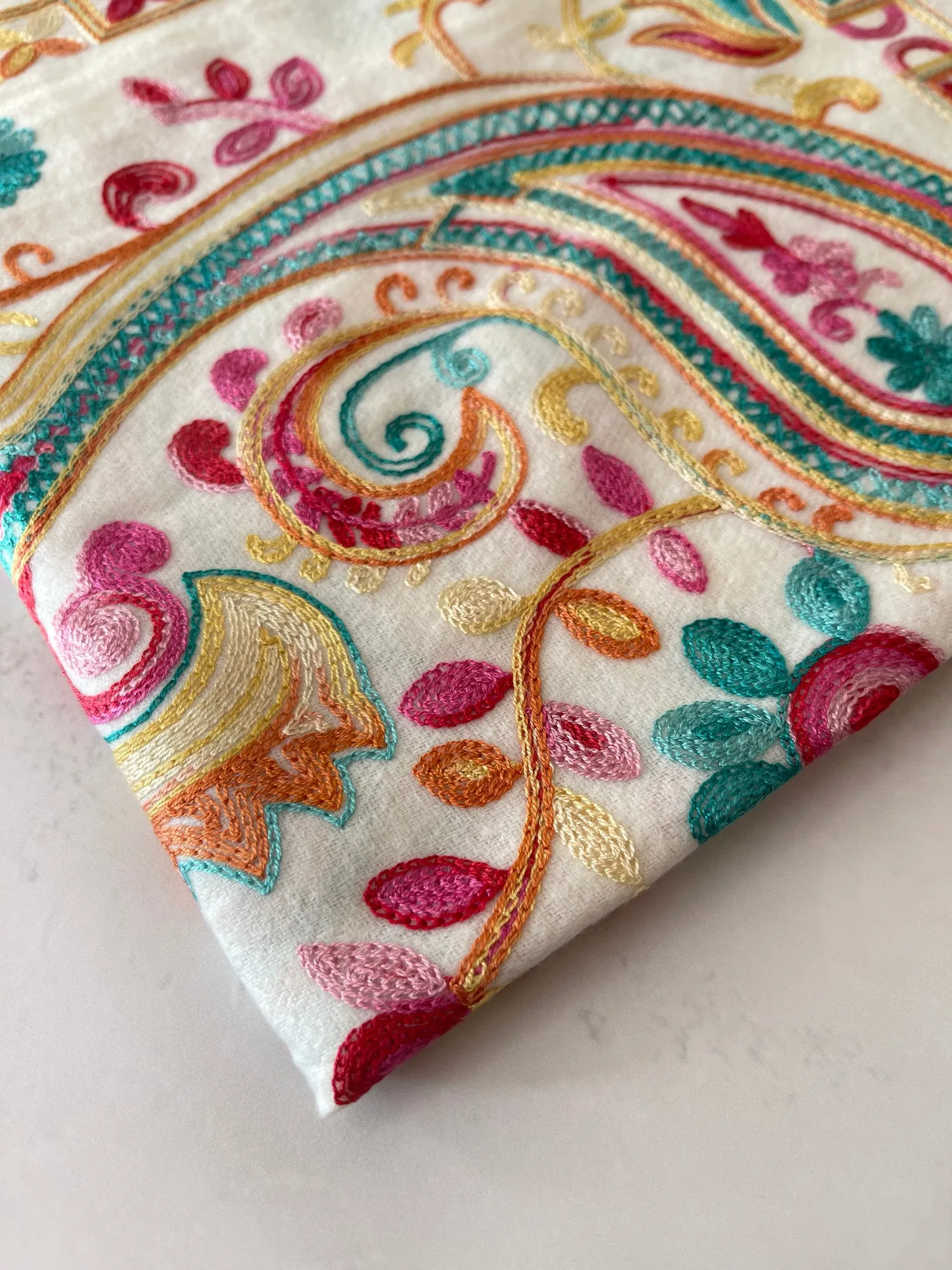 LARGE CREAM COLOURFUL PAISLEY CASHMERE COTTON BLEND WINTER SHAWL BLANKET SCARF