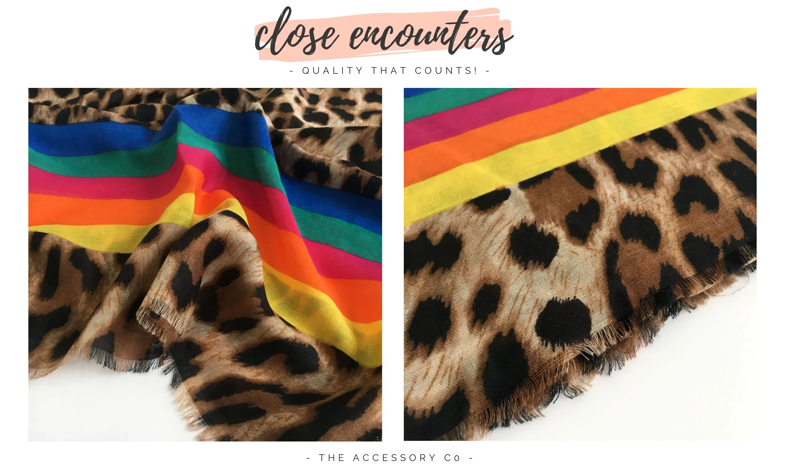 LARGE LEOPARD PRINT SHAWL SCARF WITH MULTI COLOUR RAINBOW STRIPES