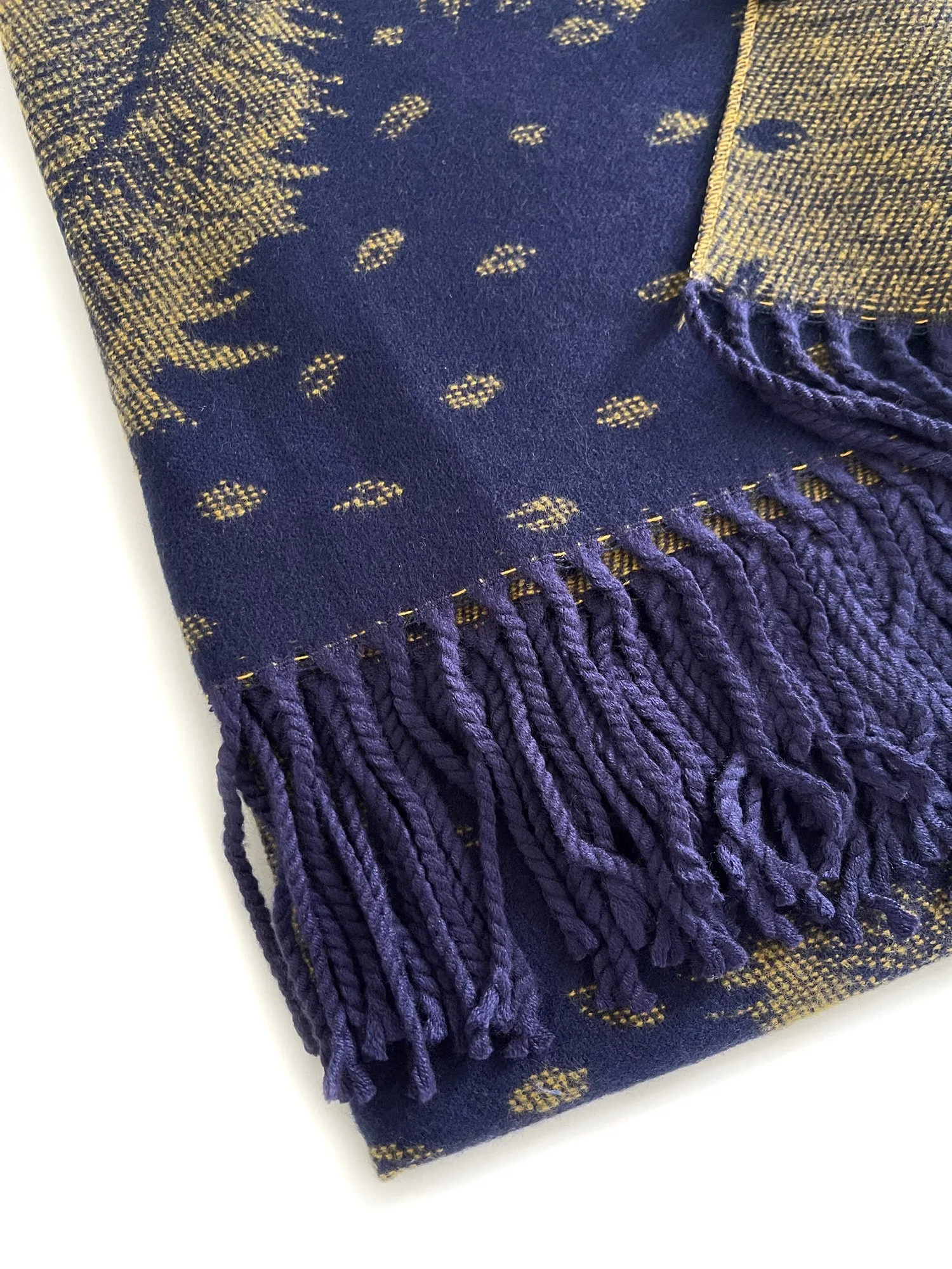 LARGE NAVY BLUE CASHMERE FEATHER PRINT REVERSIBLE WINTER SHAWL BLANKET SCARF