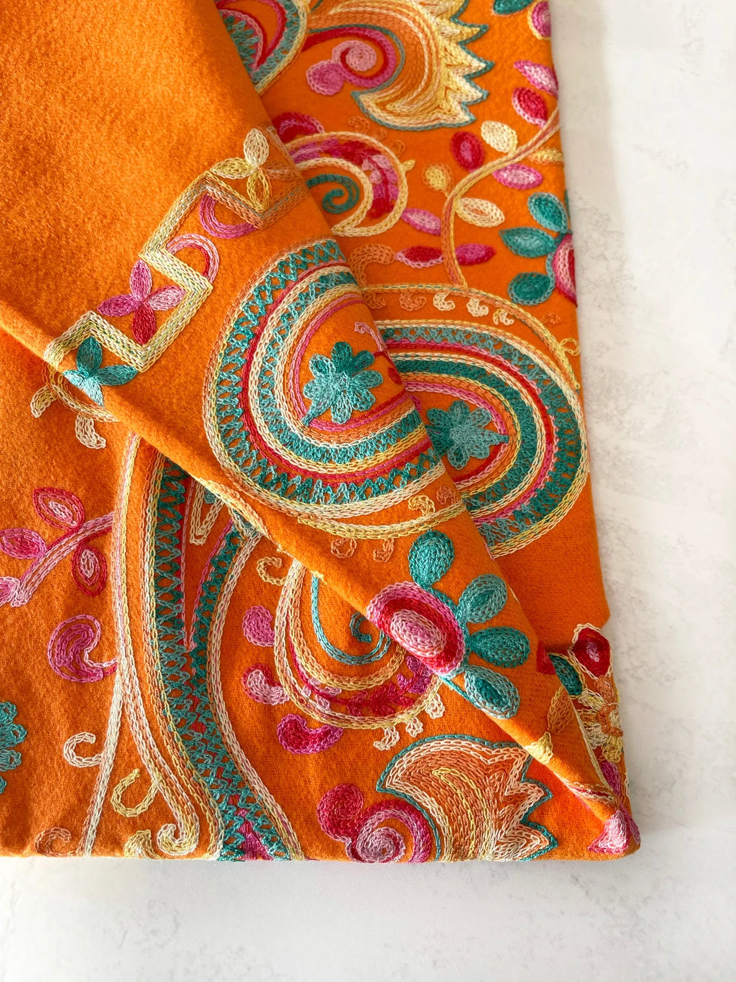 LARGE ORANGE COLOURFUL PAISLEY CASHMERE COTTON BLEND WINTER SHAWL BLANKET SCARF