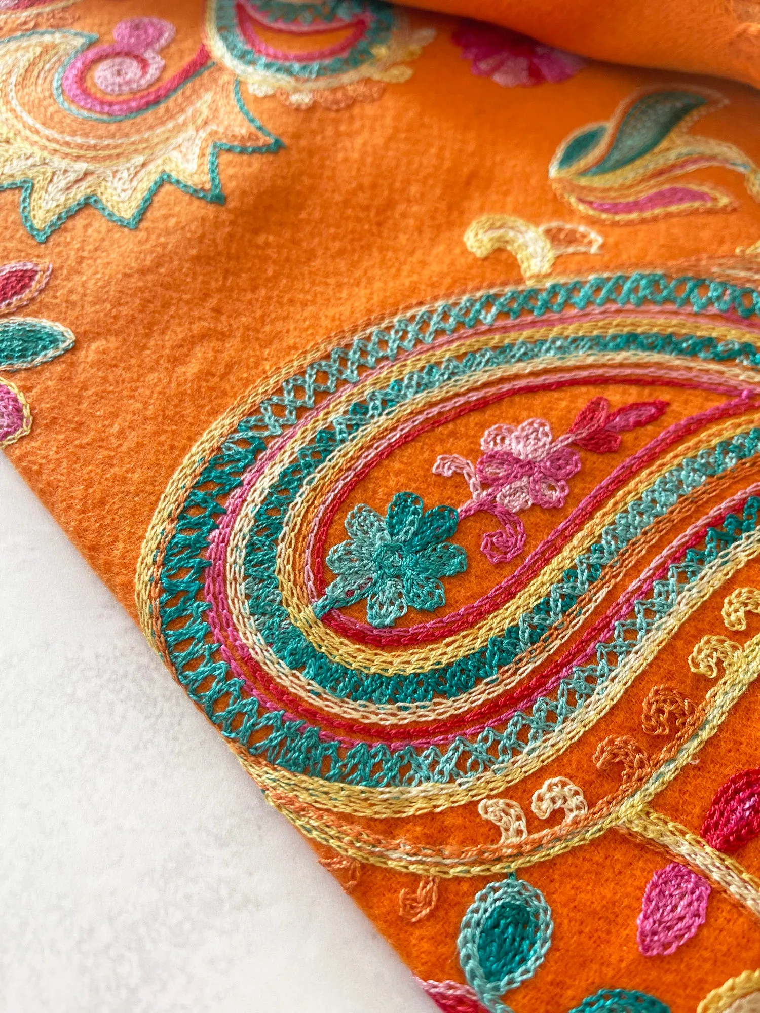 LARGE ORANGE COLOURFUL PAISLEY CASHMERE COTTON BLEND WINTER SHAWL BLANKET SCARF