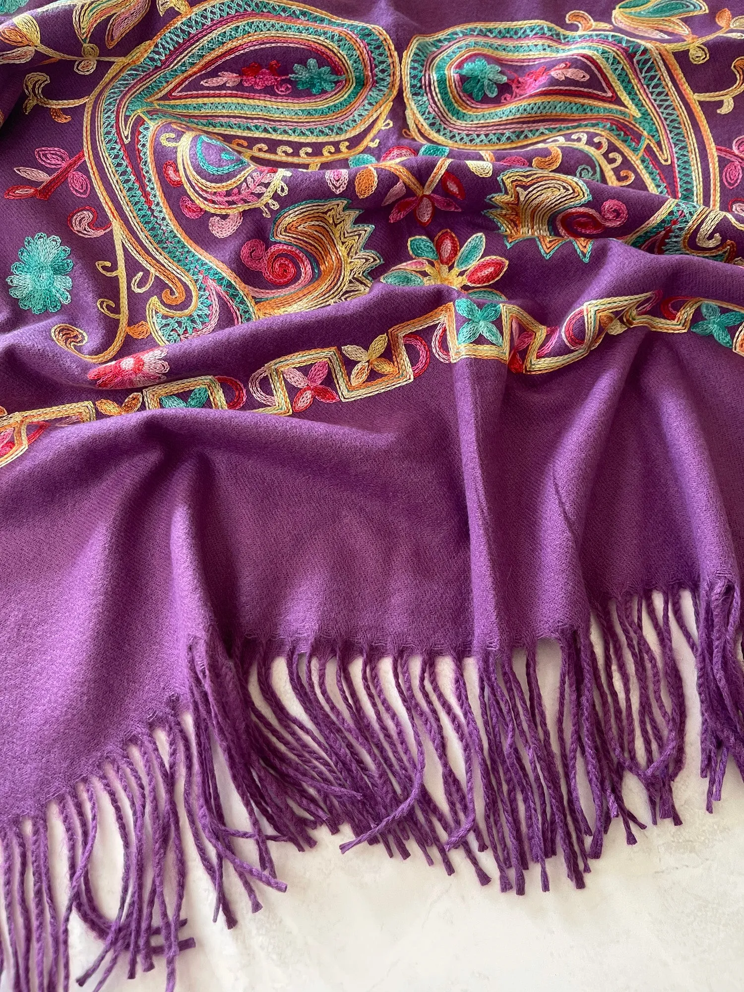 LARGE PURPLE COLOURFUL PAISLEY CASHMERE COTTON BLEND WINTER SHAWL BLANKET SCARF