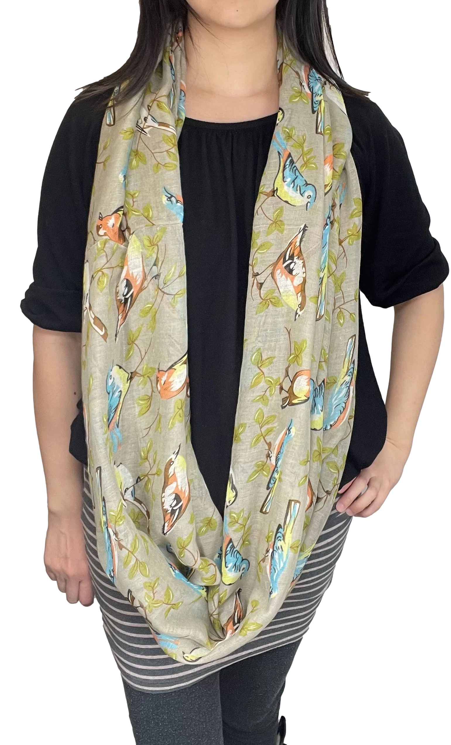 Lightweight Circle Infinity Scarves Sparrow Bird Print Shawl Wrap Scarf For Women