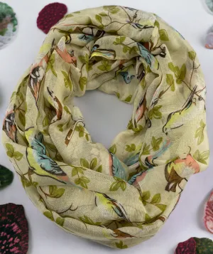 Lightweight Circle Infinity Scarves Sparrow Bird Print Shawl Wrap Scarf For Women