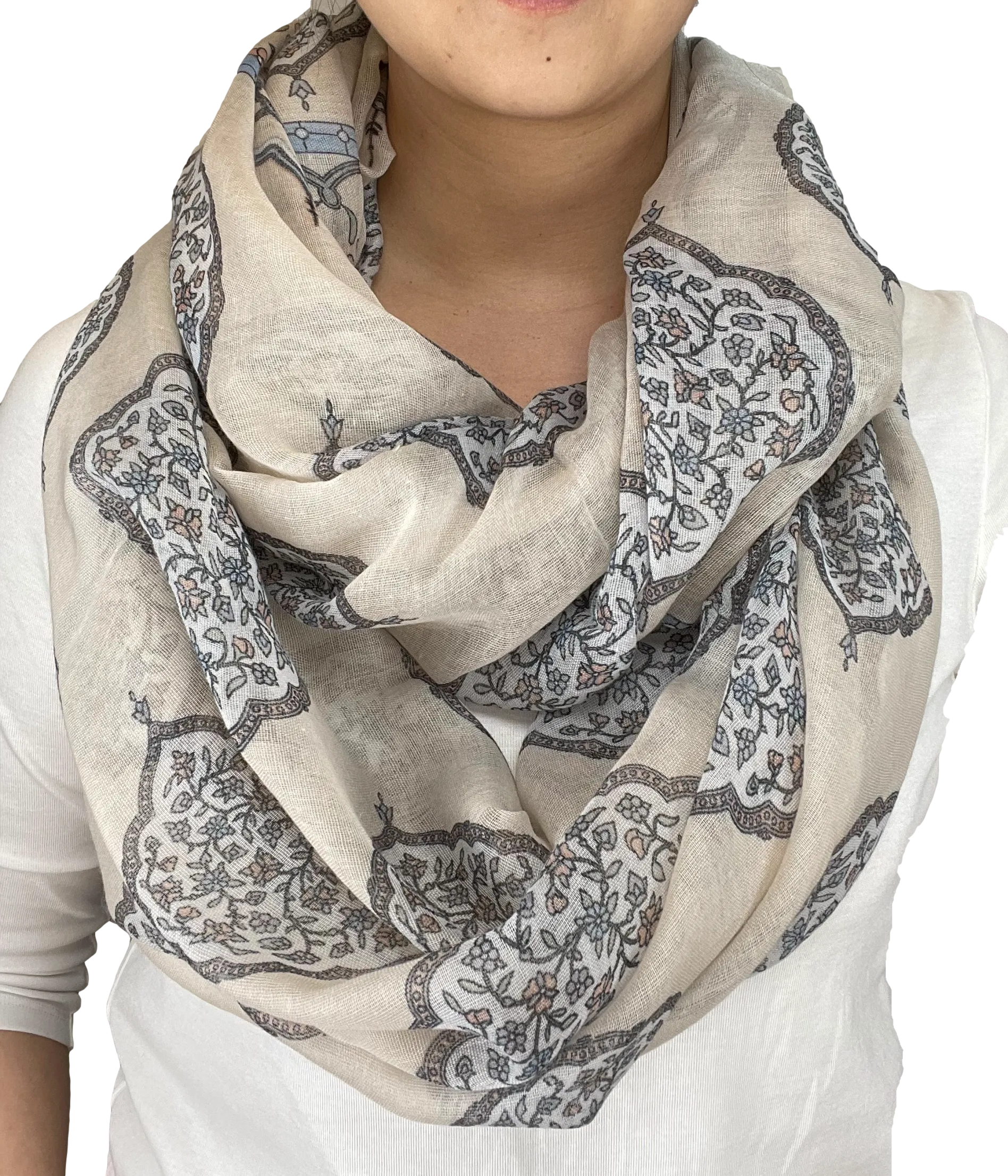 Lightweight Circle Infinity Scarves Vintage Floral Shawl Wrap Scarf For Women