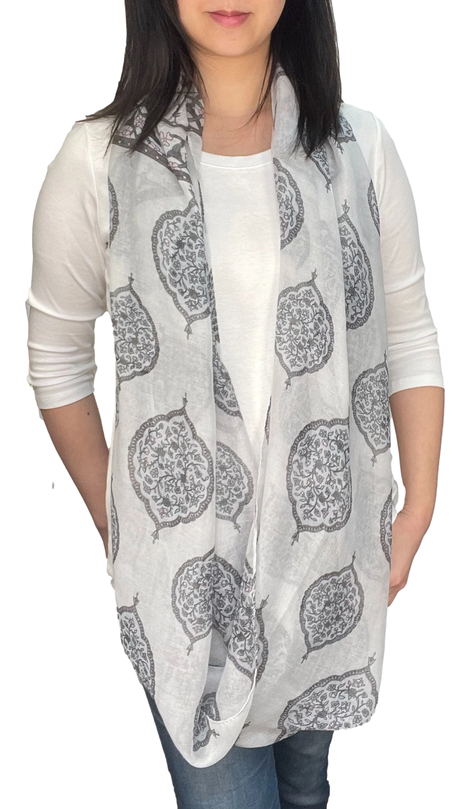 Lightweight Circle Infinity Scarves Vintage Floral Shawl Wrap Scarf For Women