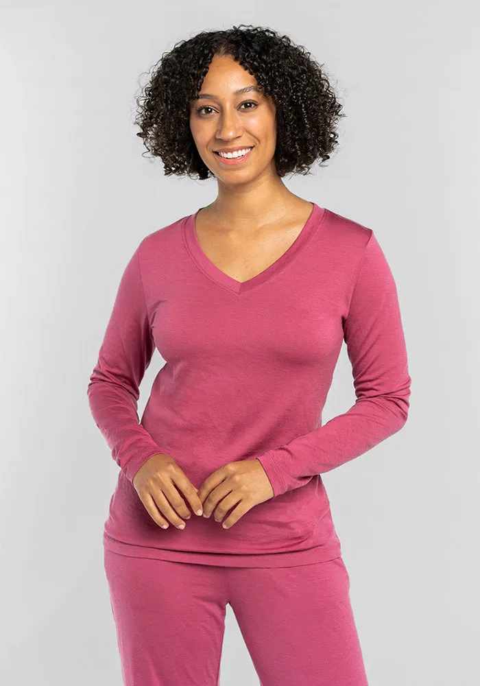 Lily V Neck Lounge Top - Red Violet