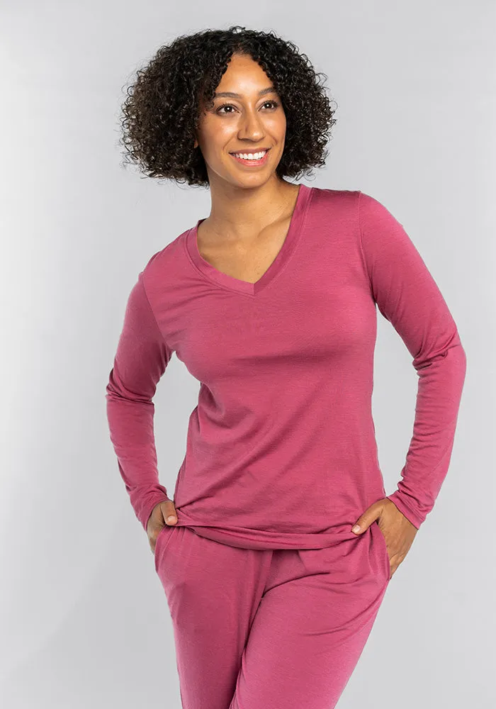 Lily V Neck Lounge Top - Red Violet