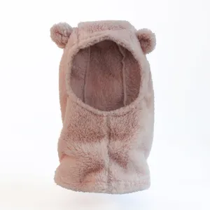 Little Girl's Pink Shadow Plush Bear Ear Balaclava