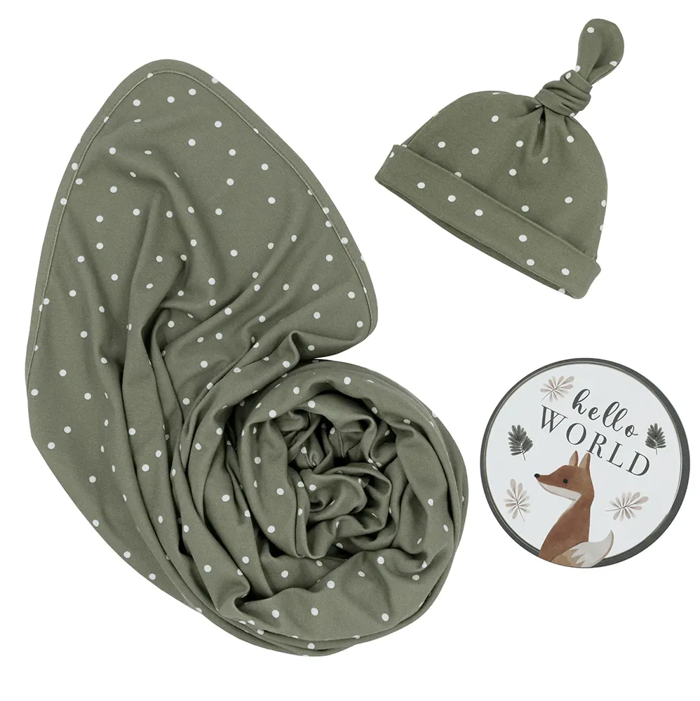 Living Textiles | Hello World Gift Set | Olive Spots