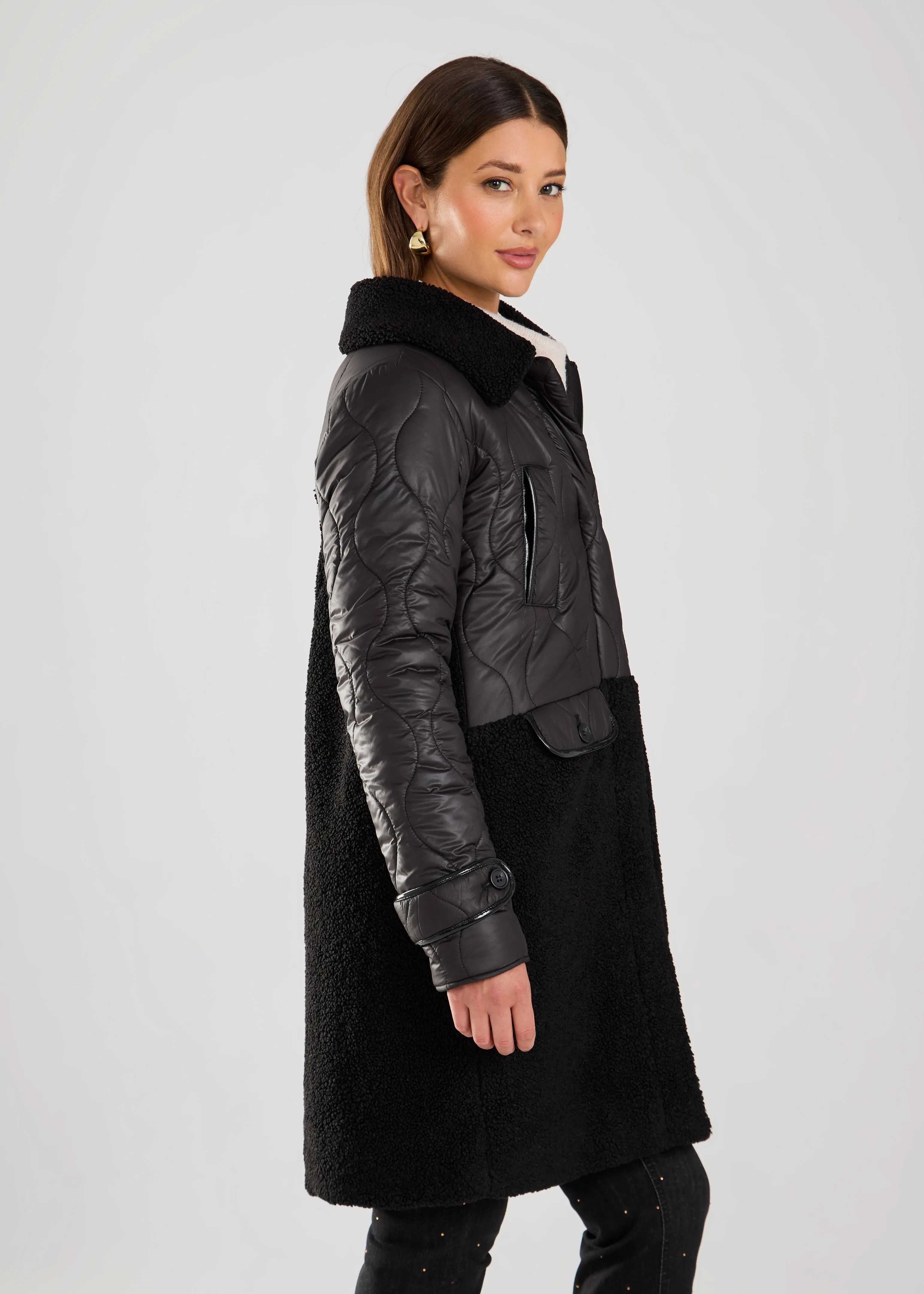 Long Mixed Media PU Coat