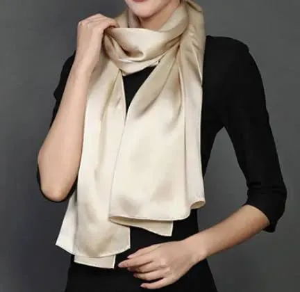 LONG PLAIN LIGHT GOLD SATIN SCARF SHAWL WRAP