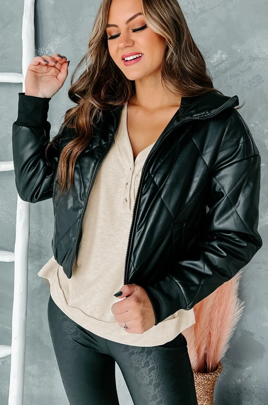 Lost In The City Quilted Faux Leather Jacket (Black)