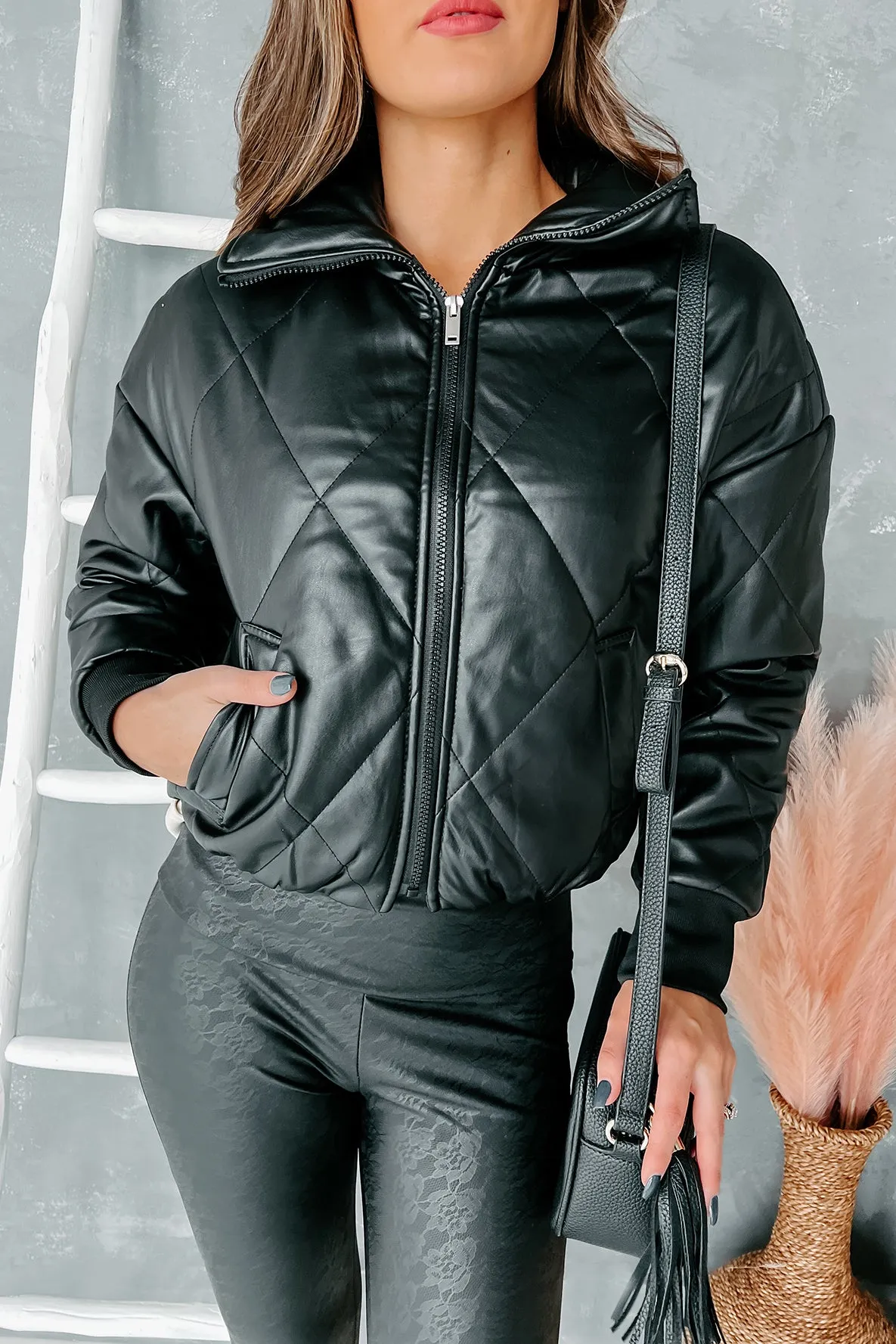 Lost In The City Quilted Faux Leather Jacket (Black)