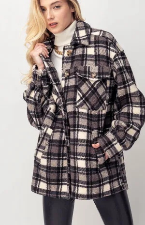 Love Tree  Plaid Sherpa Shirt Jacket