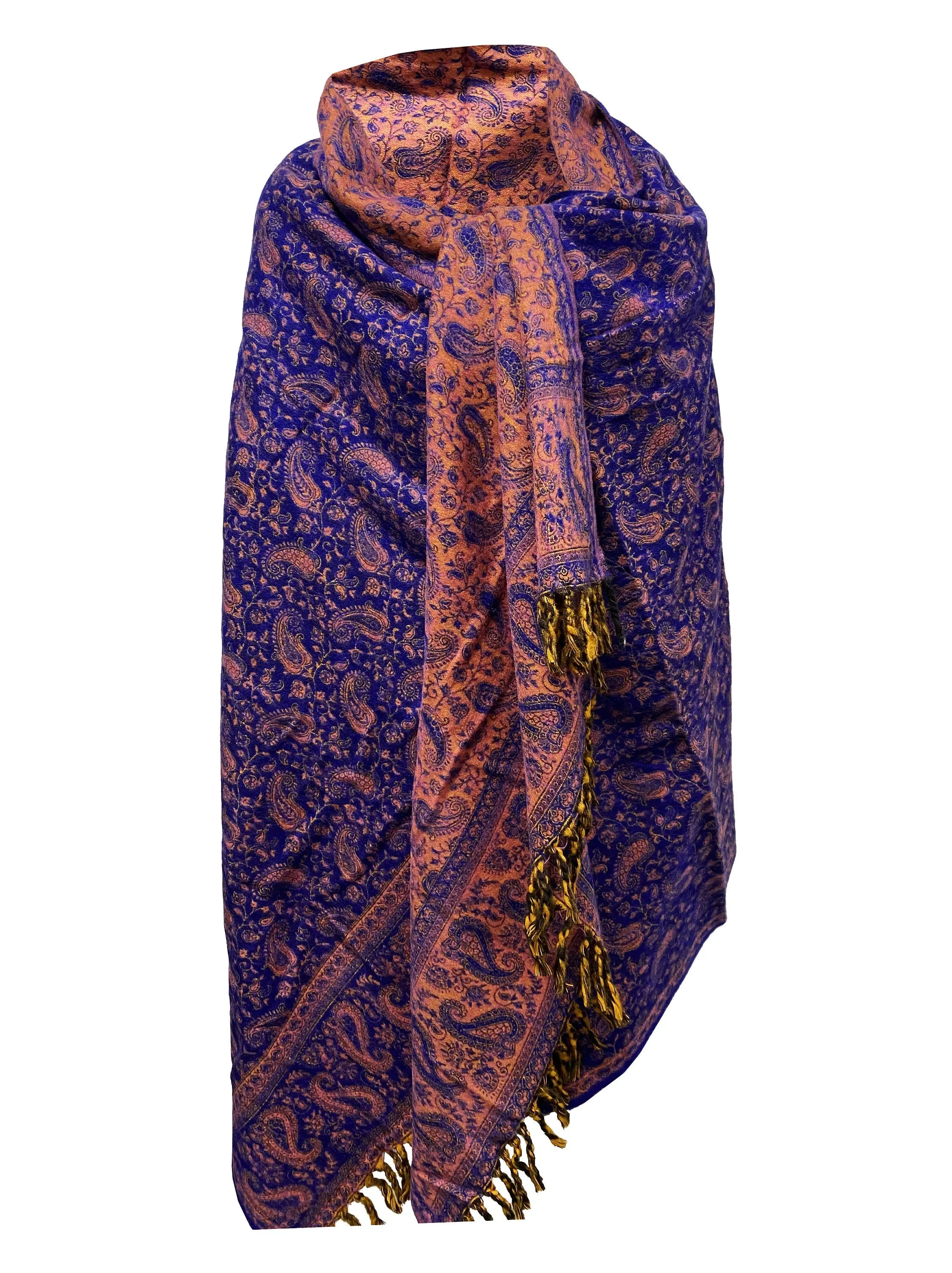 LUXURY HANDMADE Blue Pink paisley Floral Scarf  Yak Wool yoga blanket stole unisex Travel Wrap Meditation Soft Shawl special Gift for her