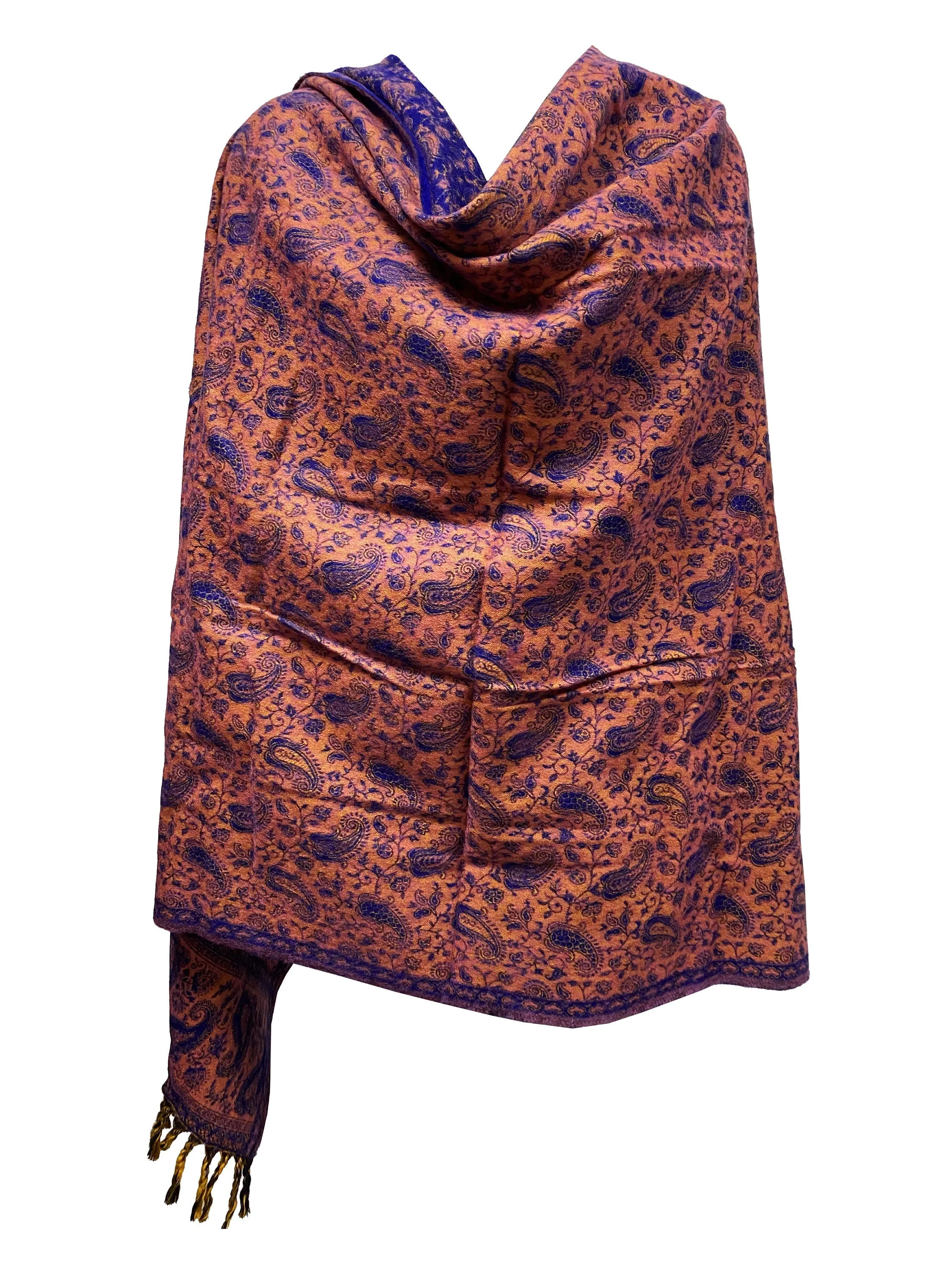 LUXURY HANDMADE Blue Pink paisley Floral Scarf  Yak Wool yoga blanket stole unisex Travel Wrap Meditation Soft Shawl special Gift for her