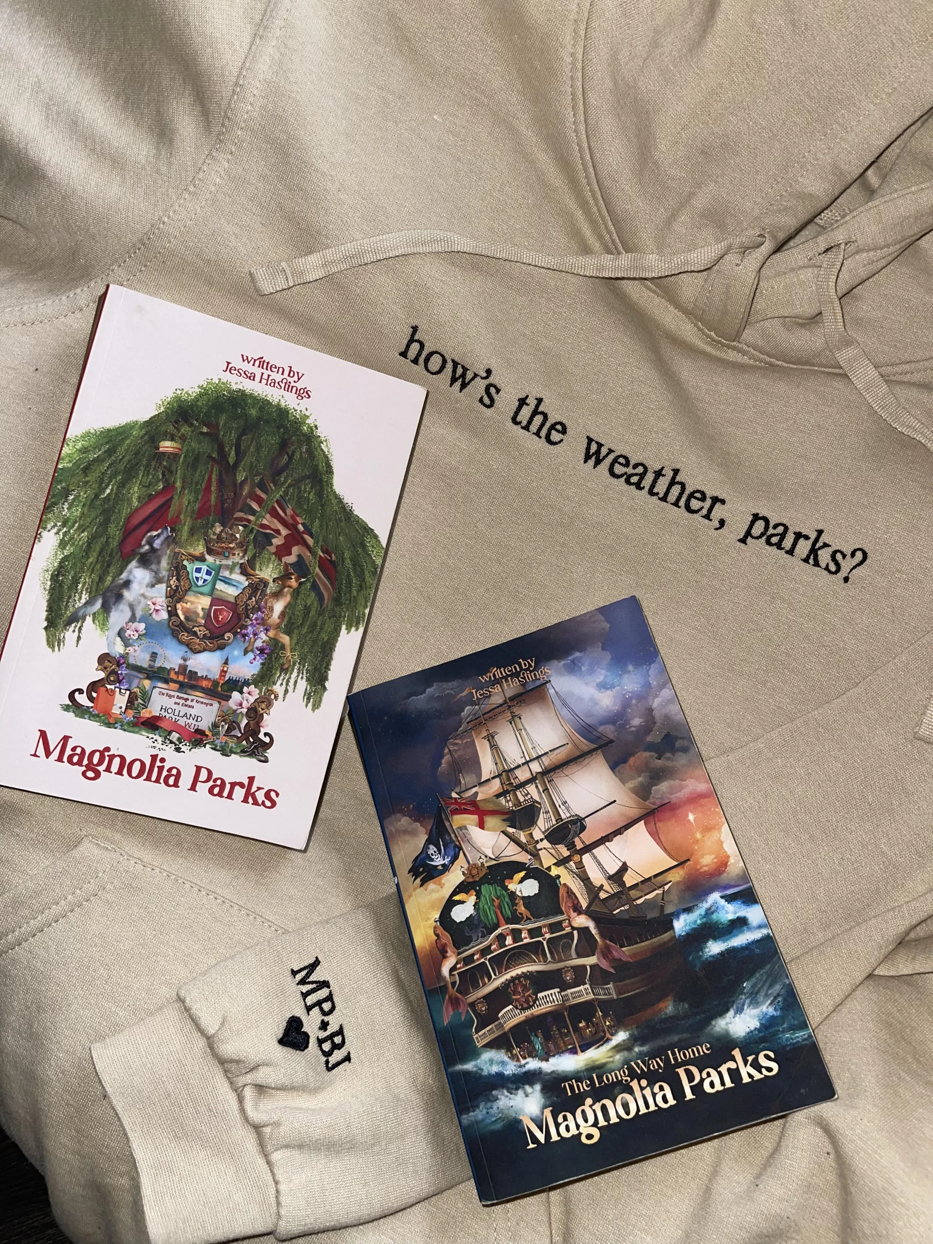 Magnolia Parks embroidered sweatshirt hoodie, booktok book merch.