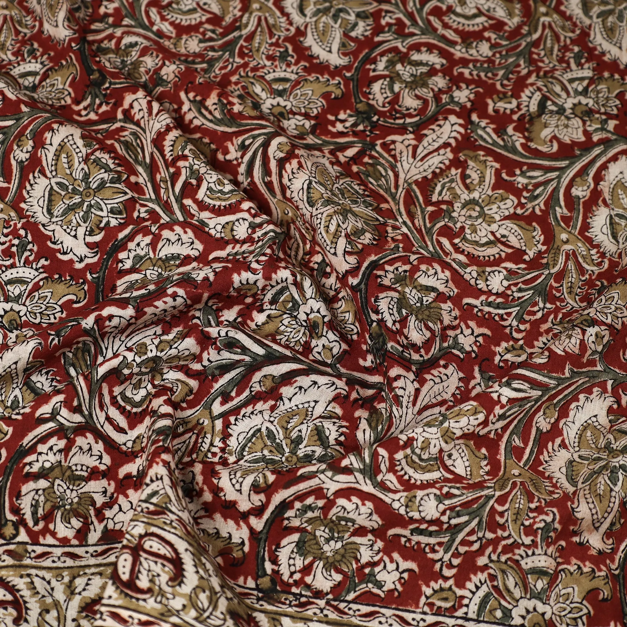 Maroon - Pedana Kalamkari Block Printed Natural Dyed Cotton Scarf 69