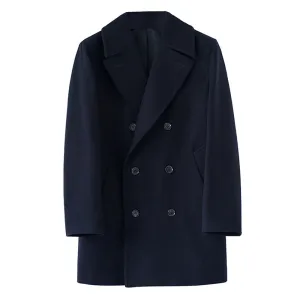 Men's Classic Navy Pea Coat - Double-breasted Slim Thick Woolen Jacket