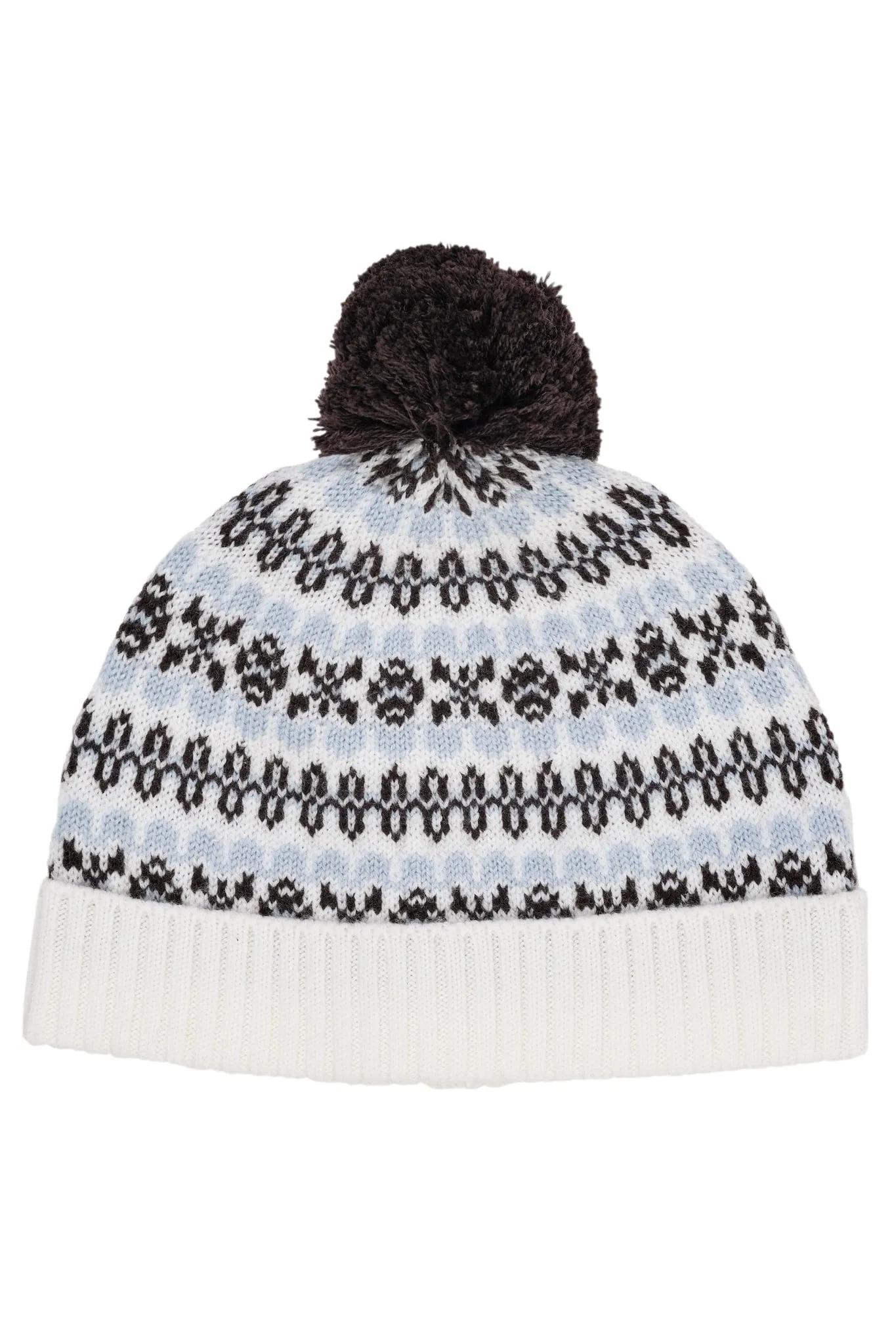 MERINO PATTERN BEANIE W. POMPOM - DUSTY BLUE COMBI