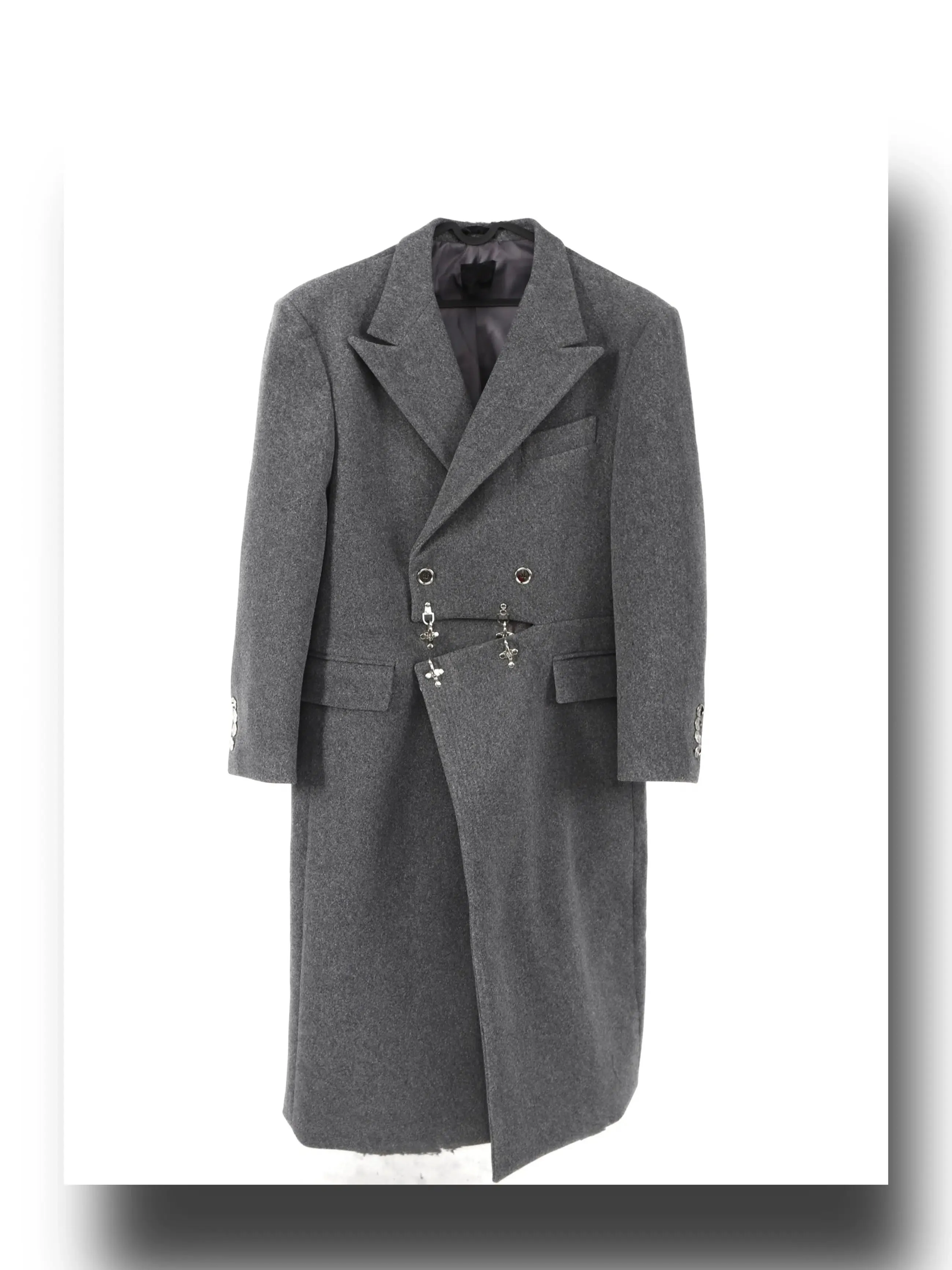 Metal Airplane Buttons Woolen Long Coat