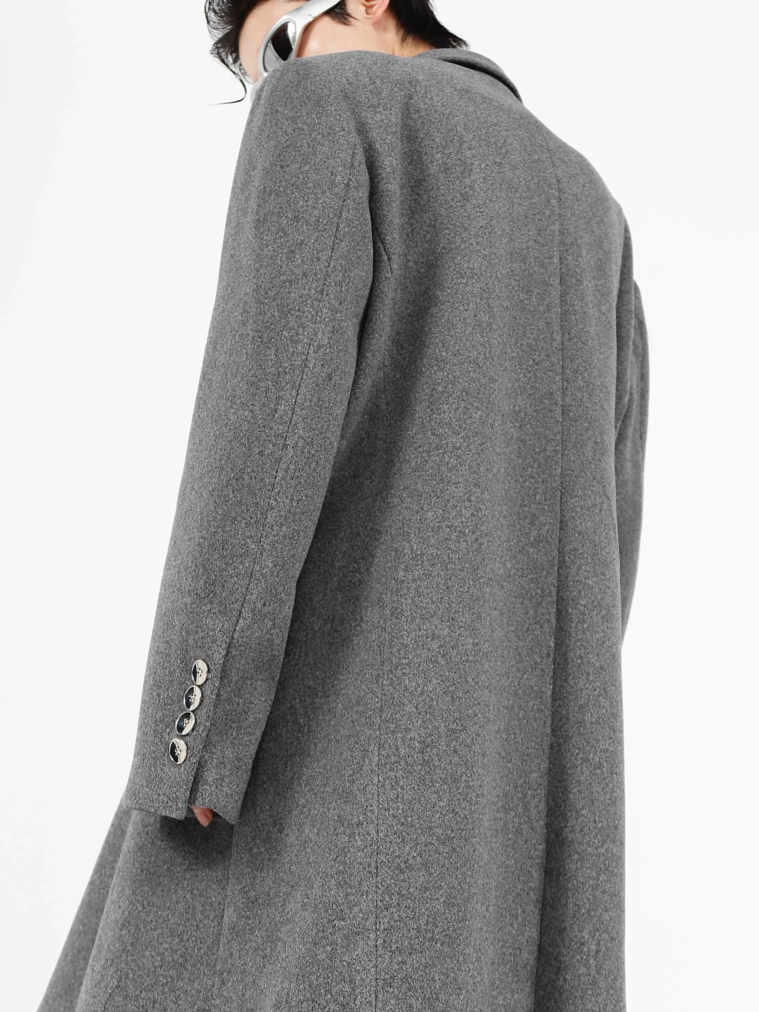 Metal Airplane Buttons Woolen Long Coat