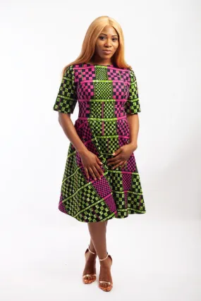 Midi Flared Ankara Dress embellished with rhinestone.