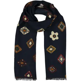 NARCISO - blue medallion wool hand made scarf