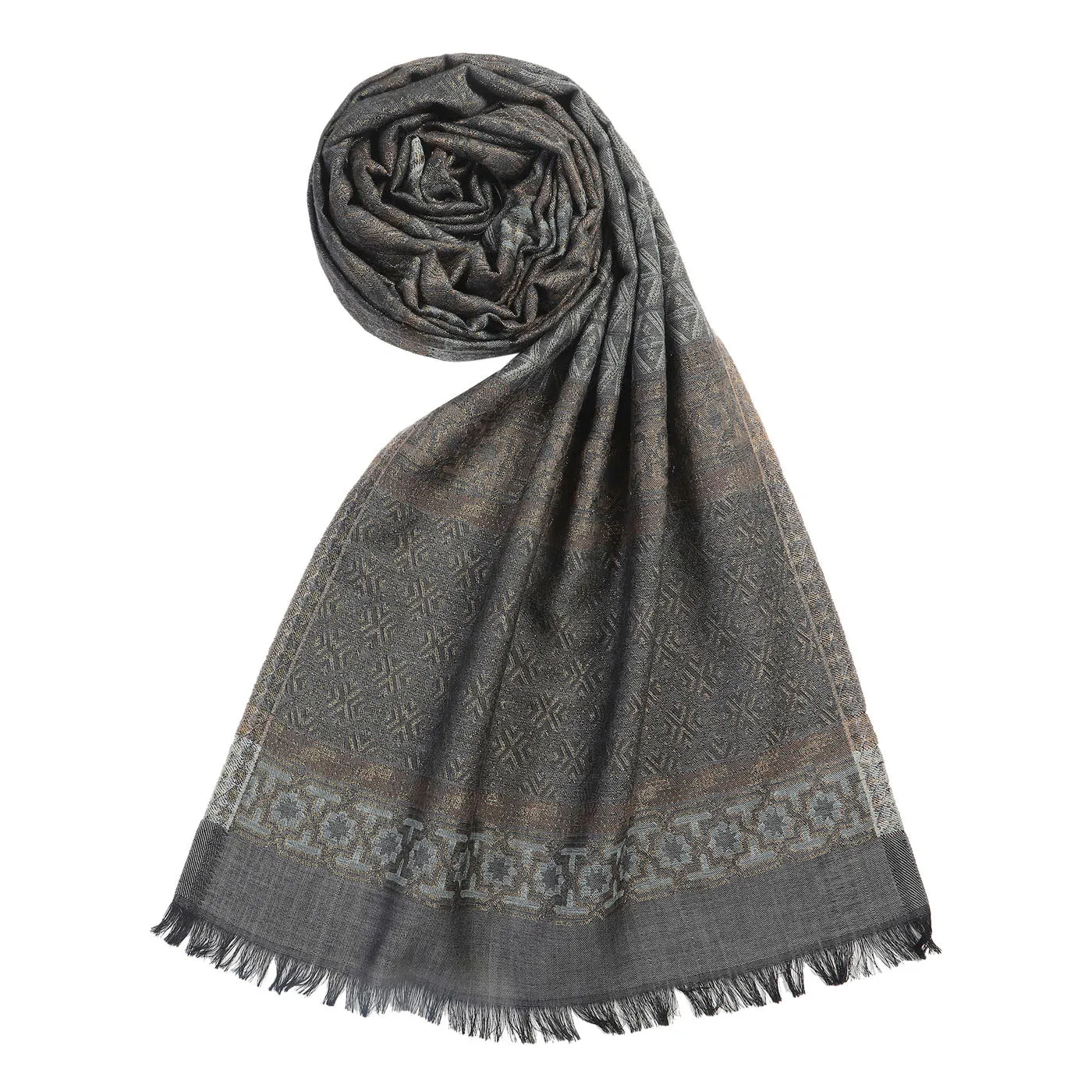 Nayan Grey Wool Lurex Jacquard Muffler