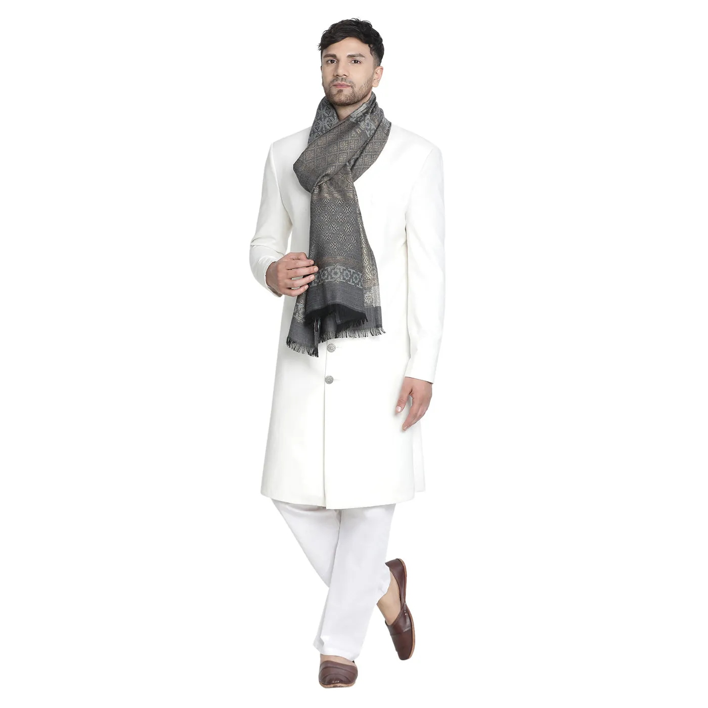 Nayan Grey Wool Lurex Jacquard Muffler