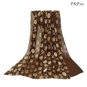 New Women Pleated Design Floral Shiny Light Weight Scarf