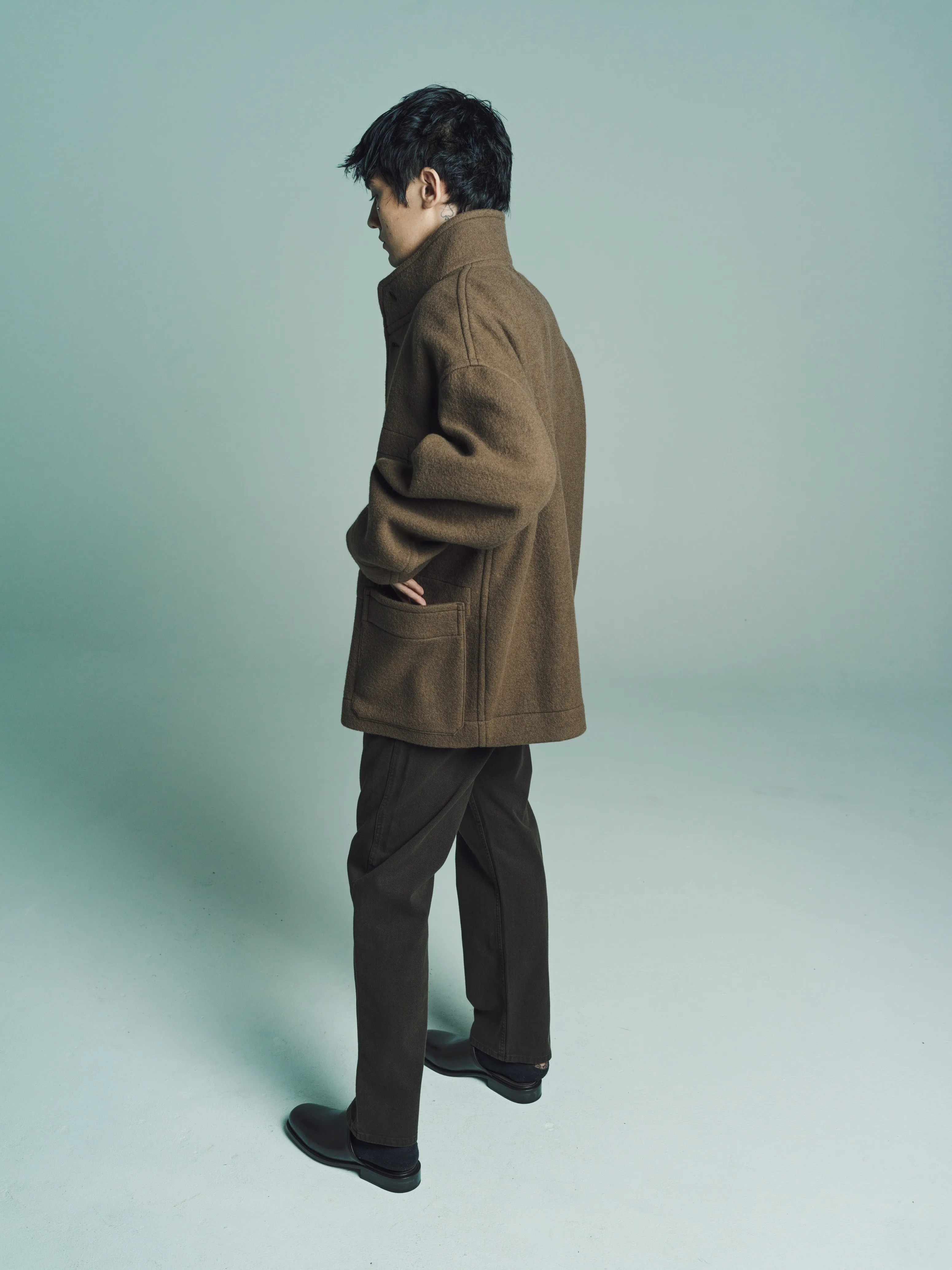 Olive Brown Wool Boxy Duffle Coat