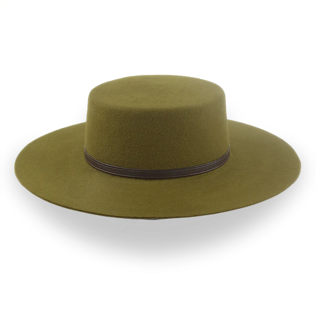 Olive Green Flat Cowboy Hat In Premium Wool Felt | The Galloper