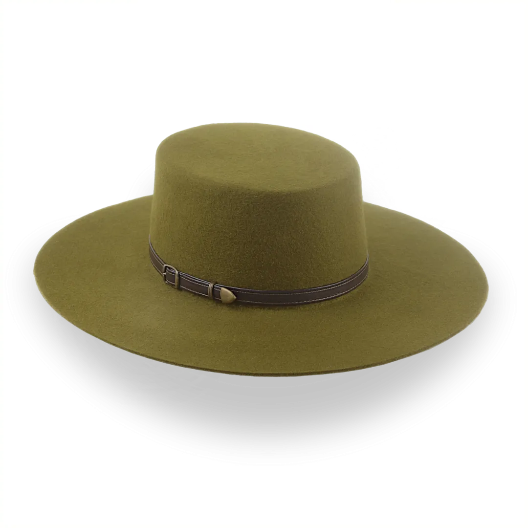 Olive Green Flat Cowboy Hat In Premium Wool Felt | The Galloper