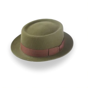 Olive Green Modern Porkpie Hat with Telescope Crown | The Topnote