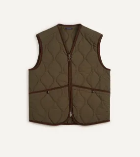 Olive Quilted Nylon Zip Vest