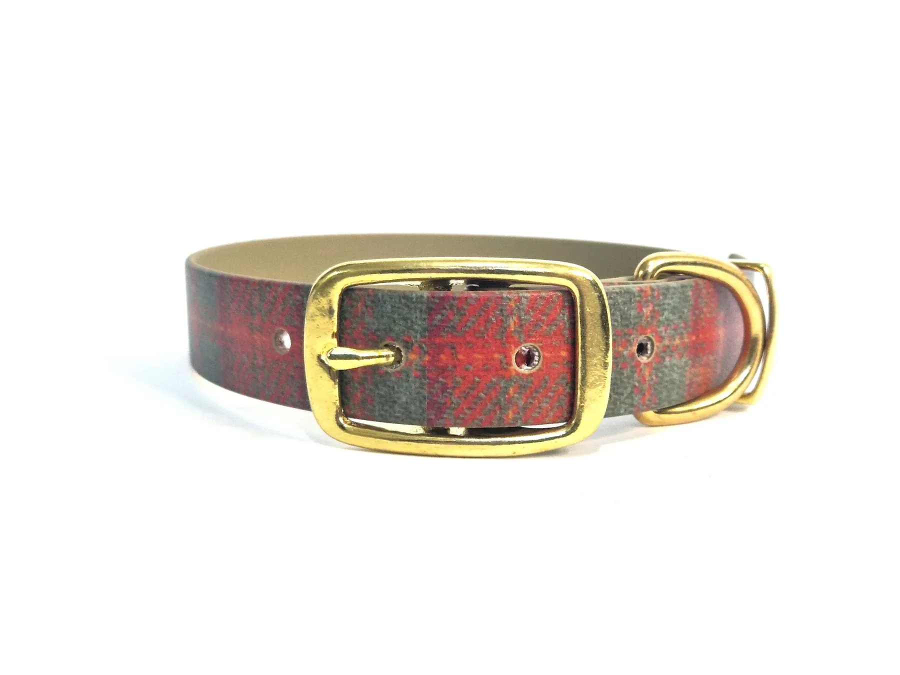 Orange and Olive Check Waterproof Dog Collar