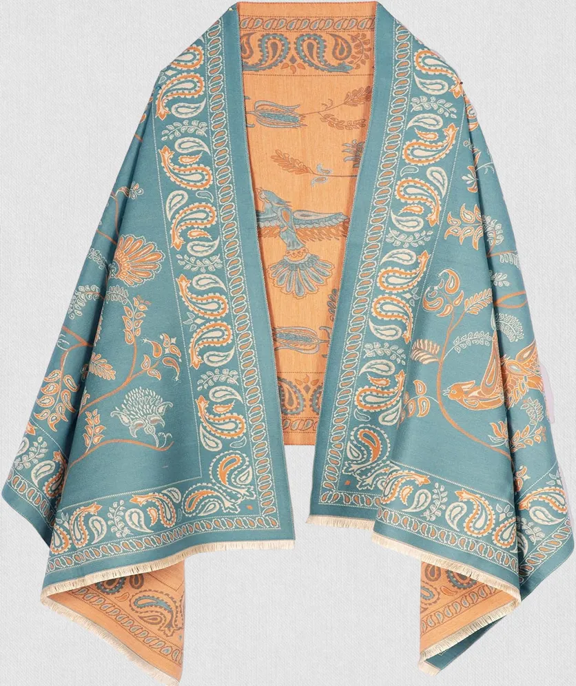 Pashmina Scarf Shawl Wrap Vintage Reversible Bird Paisley Print