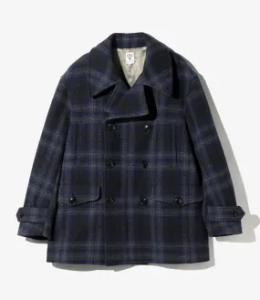 Pea Coat - Navy - W/N Melton Ombre Plaid