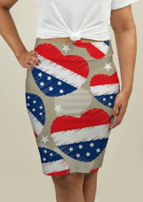 Pencil Skirt with American Independence Day Pattern