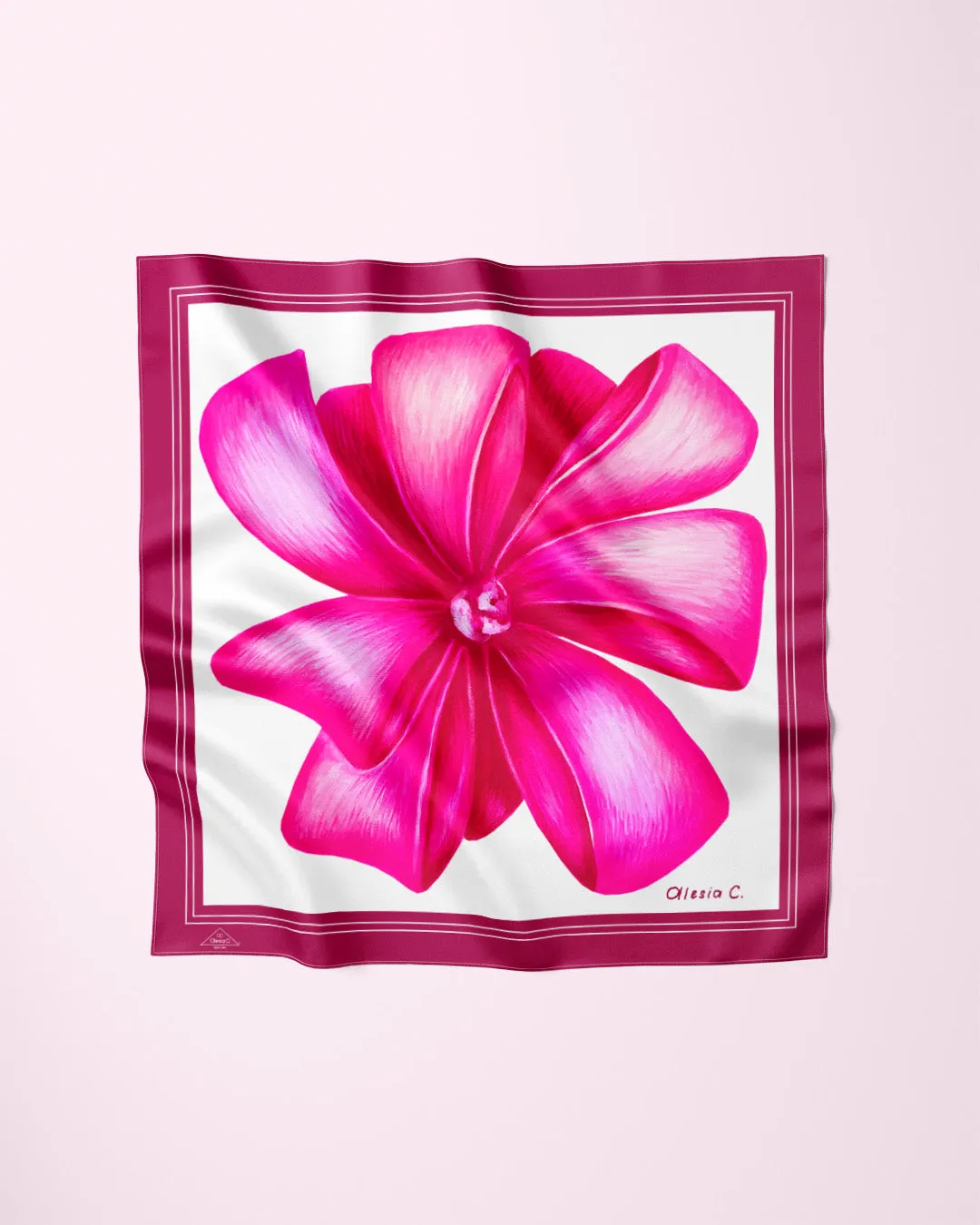 PINK BOW Designer 100% Silk Art-A-Porte Scarf Magenta Border