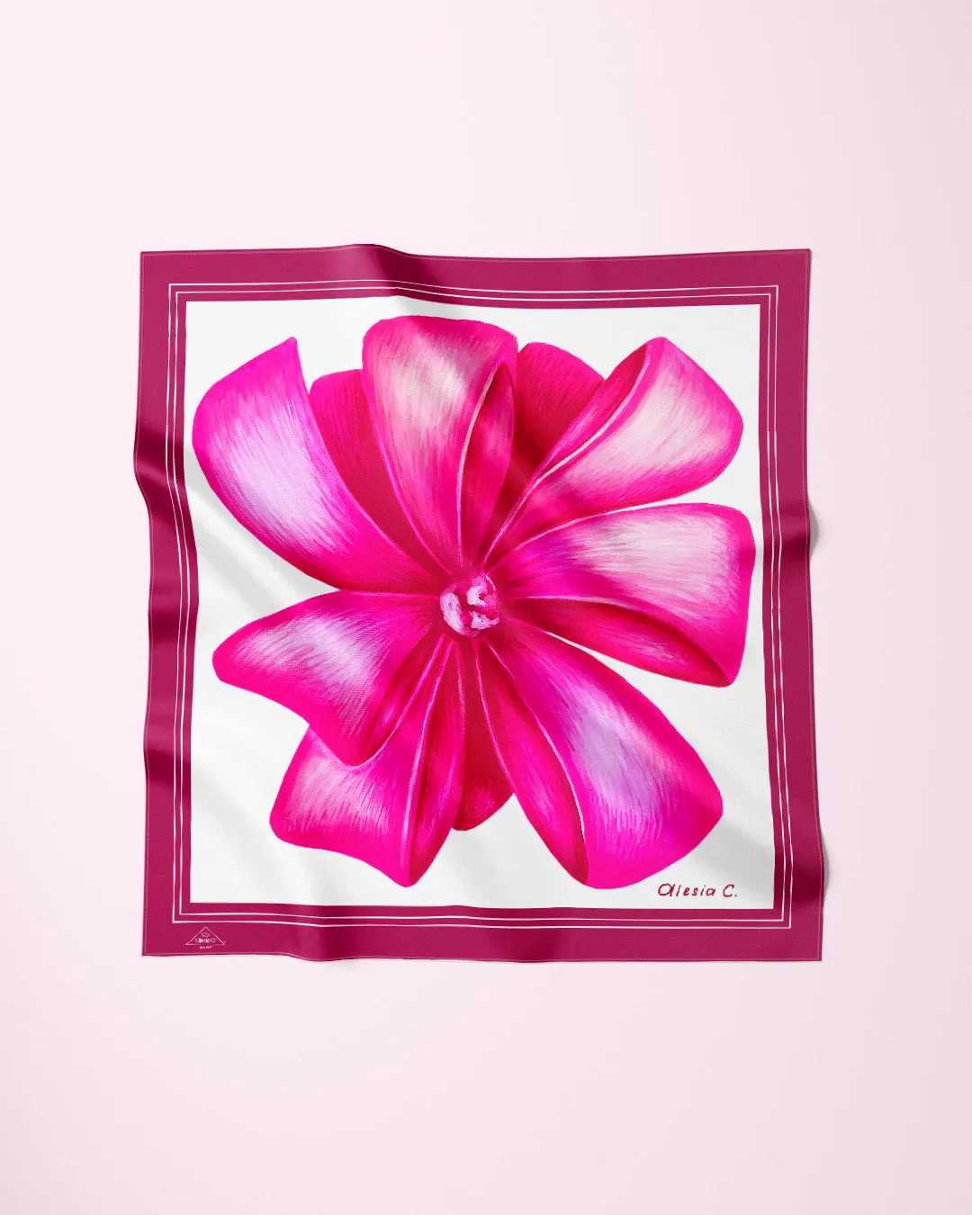 PINK BOW Designer 100% Silk Art-A-Porte Scarf Magenta Border