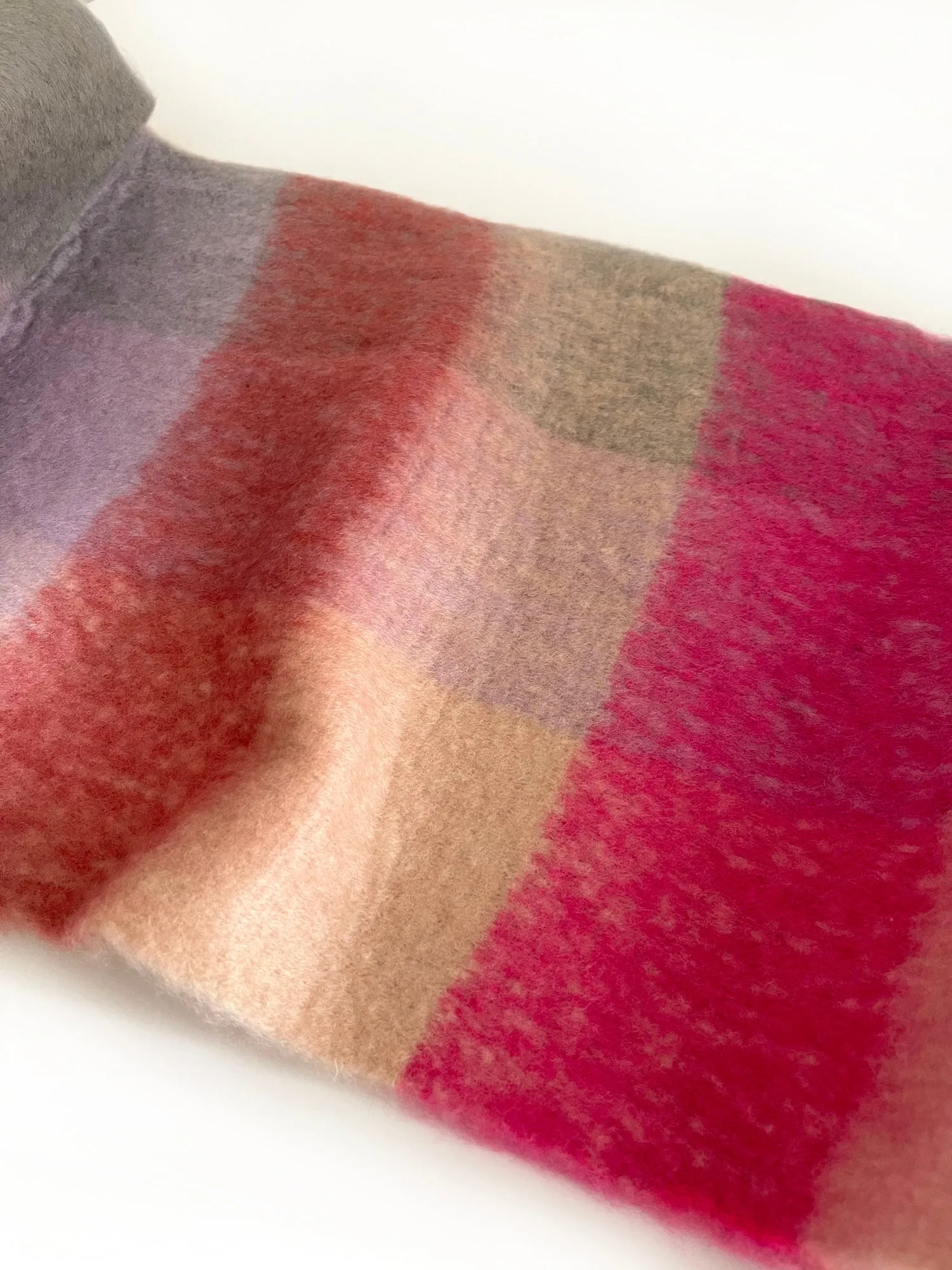 PINK CHECKED WOOL RAINBOW BLANKET SCARF OVERSIZED WINTER SHAWL WRAP