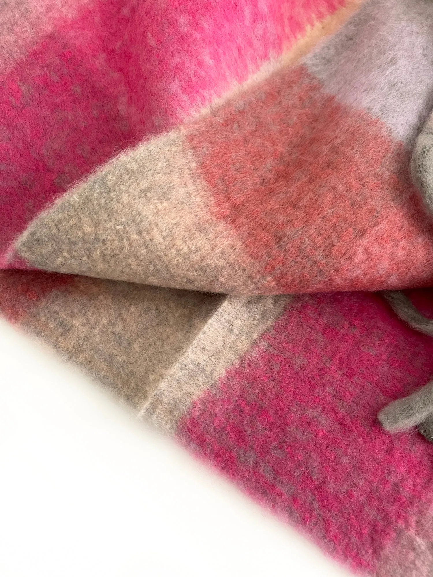 PINK CHECKED WOOL RAINBOW BLANKET SCARF OVERSIZED WINTER SHAWL WRAP