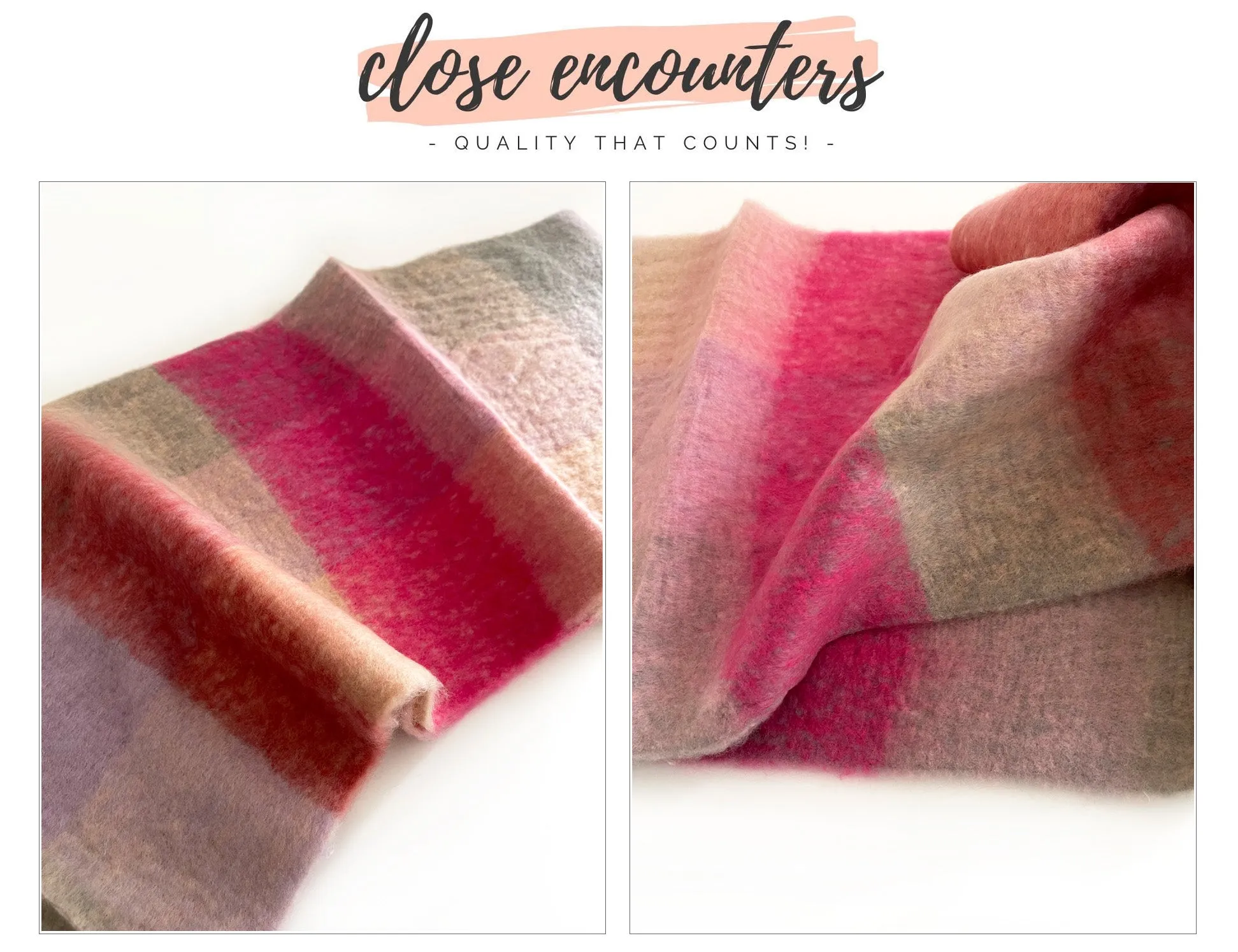 PINK CHECKED WOOL RAINBOW BLANKET SCARF OVERSIZED WINTER SHAWL WRAP