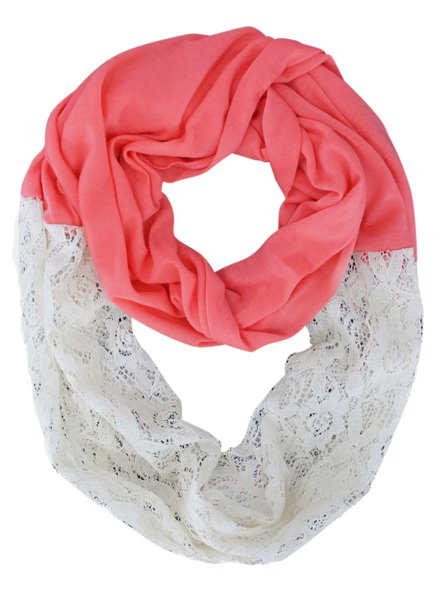 Pink Jersey Knit & Lace Lightweight Circle Infinity Scarf