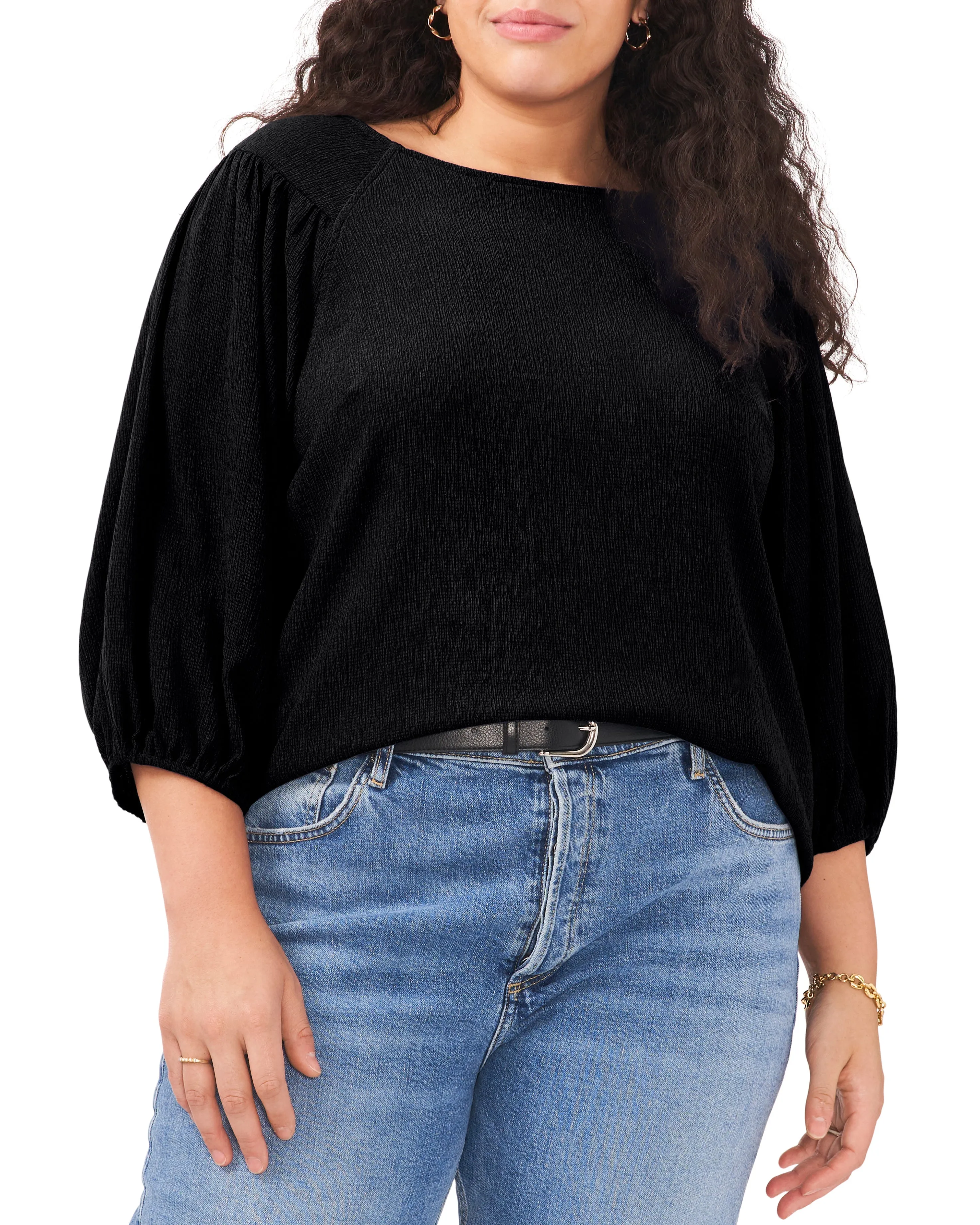 Plus-Size Textured Puff Sleeve Top