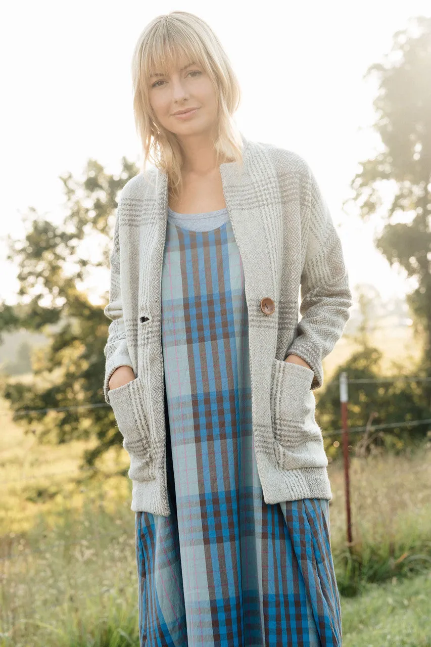 Portuguese Wool Pieper Coat in Cream and Brown Plaid  - Pre-Order 12/31